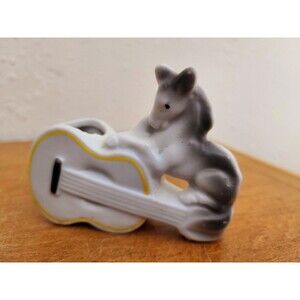 Vintage Toothpick Holder Ash Tray Horse Donkey Mule With Cello Violin Japan